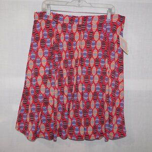 Lularoe Madison Womens 3XL Red Blue Patterned A Line Pleated Skirt w Pockets NEW
